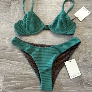 ACACIA Swimwear FENNEL DUAL RIBBED Bikini Set NELL TOP ZUMA BOTTOMS XS P